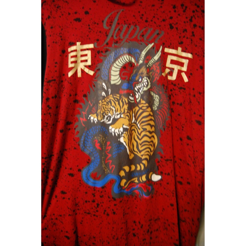 Rolling Paper Pullover Hoodie Sz. M Red Black Paint Splatter Skater Tiger Dragon